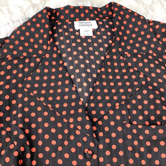 Unique Vintage Retro Sheer Polka Dot Button Down Blouse EUC - Picture 3 of 12